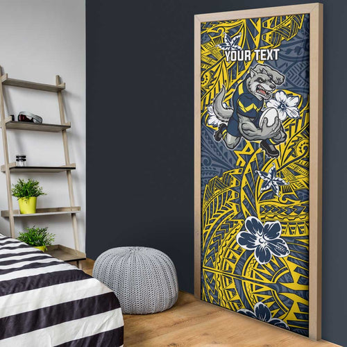 Personalised North Queensland Cowboys Door Cover Polynesian Tribal Pattern With Rugby Bull Mascot Art