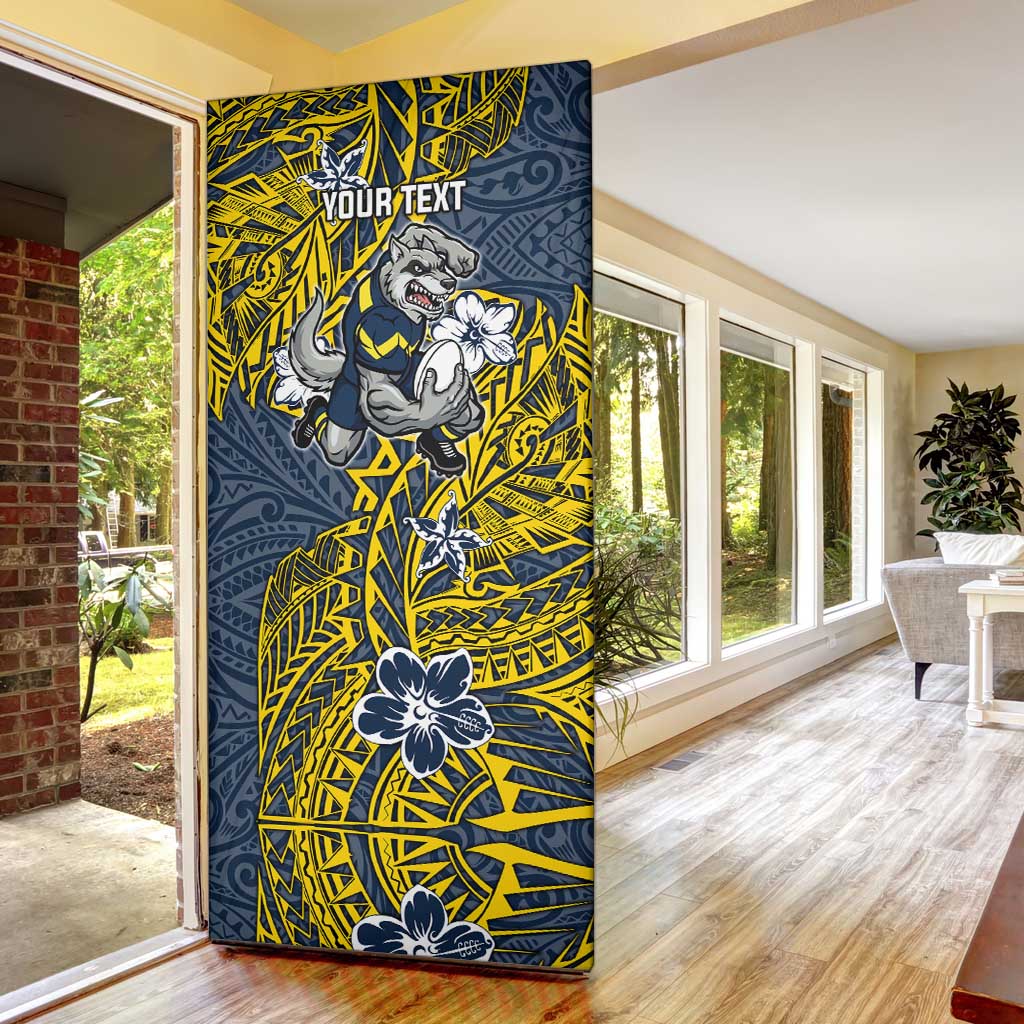 Personalised North Queensland Cowboys Door Cover Polynesian Tribal Pattern With Rugby Bull Mascot Art