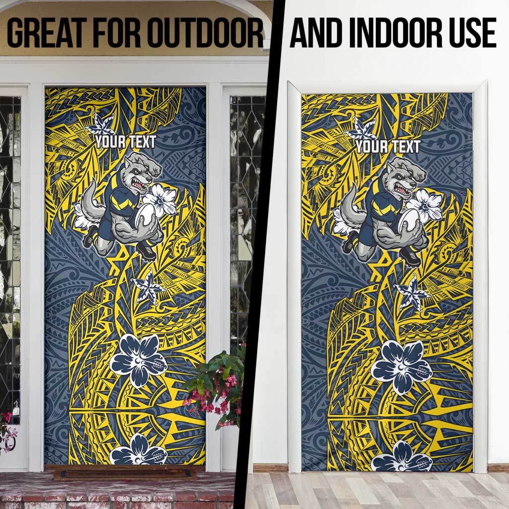 Personalised North Queensland Cowboys Door Cover Polynesian Tribal Pattern With Rugby Bull Mascot Art