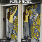 Personalised North Queensland Cowboys Door Cover Polynesian Tribal Pattern With Rugby Bull Mascot Art