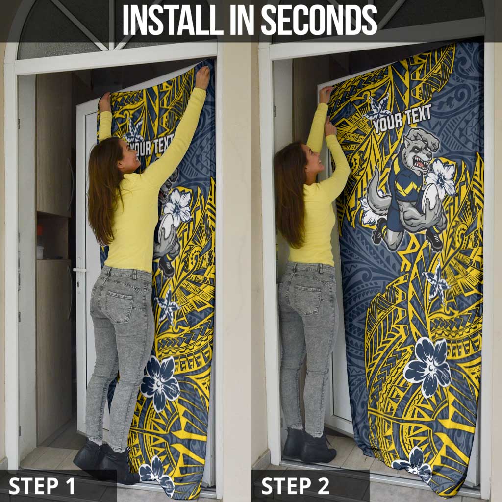 Personalised North Queensland Cowboys Door Cover Polynesian Tribal Pattern With Rugby Bull Mascot Art