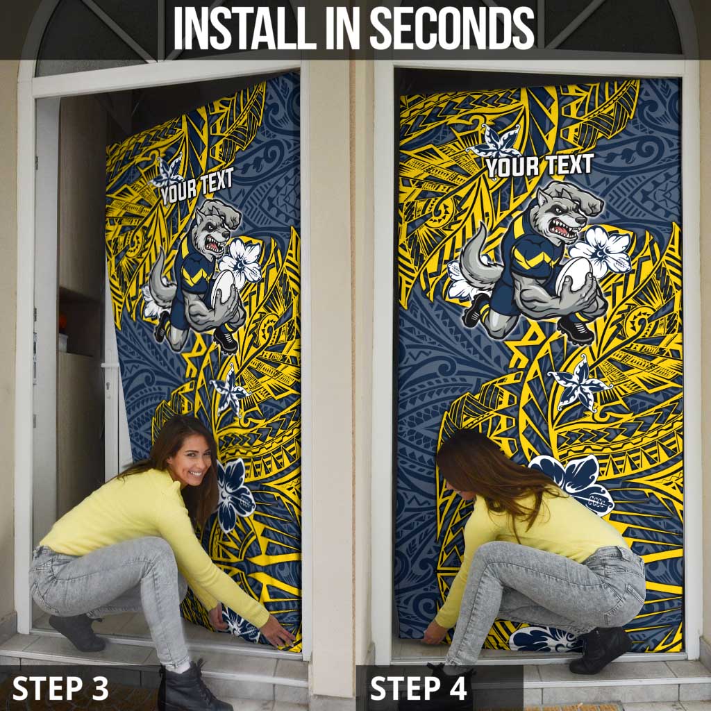 Personalised North Queensland Cowboys Door Cover Polynesian Tribal Pattern With Rugby Bull Mascot Art