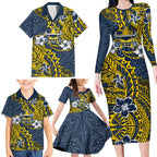 Personalised North Queensland Cowboys Family Matching Long Sleeve Bodycon Dress and Hawaiian Shirt Polynesian Tribal Pattern With Rugby Bull Mascot Art