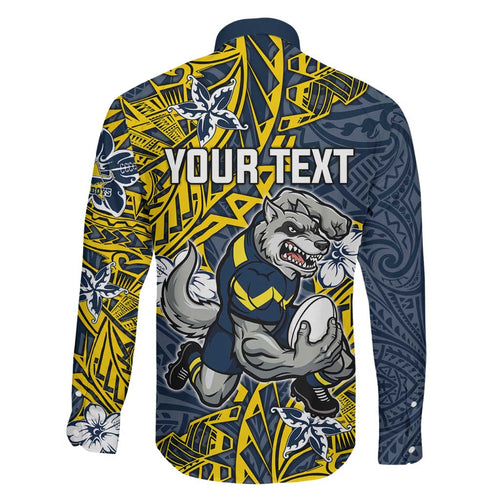 Personalised North Queensland Cowboys Family Matching Mermaid Dress and Hawaiian Shirt Polynesian Tribal Pattern With Rugby Bull Mascot Art