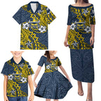 Personalised North Queensland Cowboys Family Matching Puletasi and Hawaiian Shirt Polynesian Tribal Pattern With Rugby Bull Mascot Art