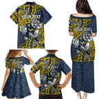 Personalised North Queensland Cowboys Family Matching Puletasi and Hawaiian Shirt Polynesian Tribal Pattern With Rugby Bull Mascot Art
