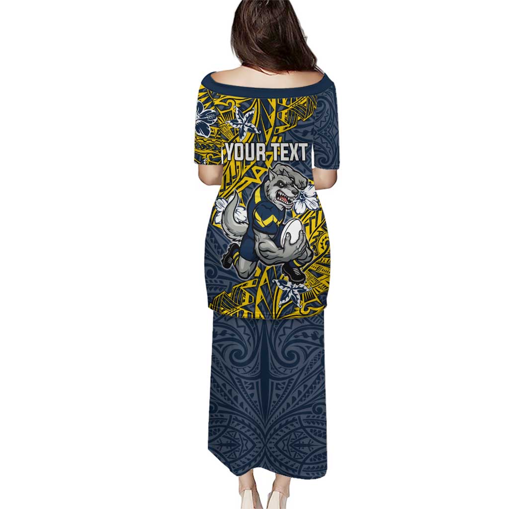 Personalised North Queensland Cowboys Family Matching Puletasi and Hawaiian Shirt Polynesian Tribal Pattern With Rugby Bull Mascot Art
