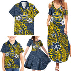 Personalised North Queensland Cowboys Family Matching Summer Maxi Dress and Hawaiian Shirt Polynesian Tribal Pattern With Rugby Bull Mascot Art