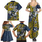 Personalised North Queensland Cowboys Family Matching Summer Maxi Dress and Hawaiian Shirt Polynesian Tribal Pattern With Rugby Bull Mascot Art