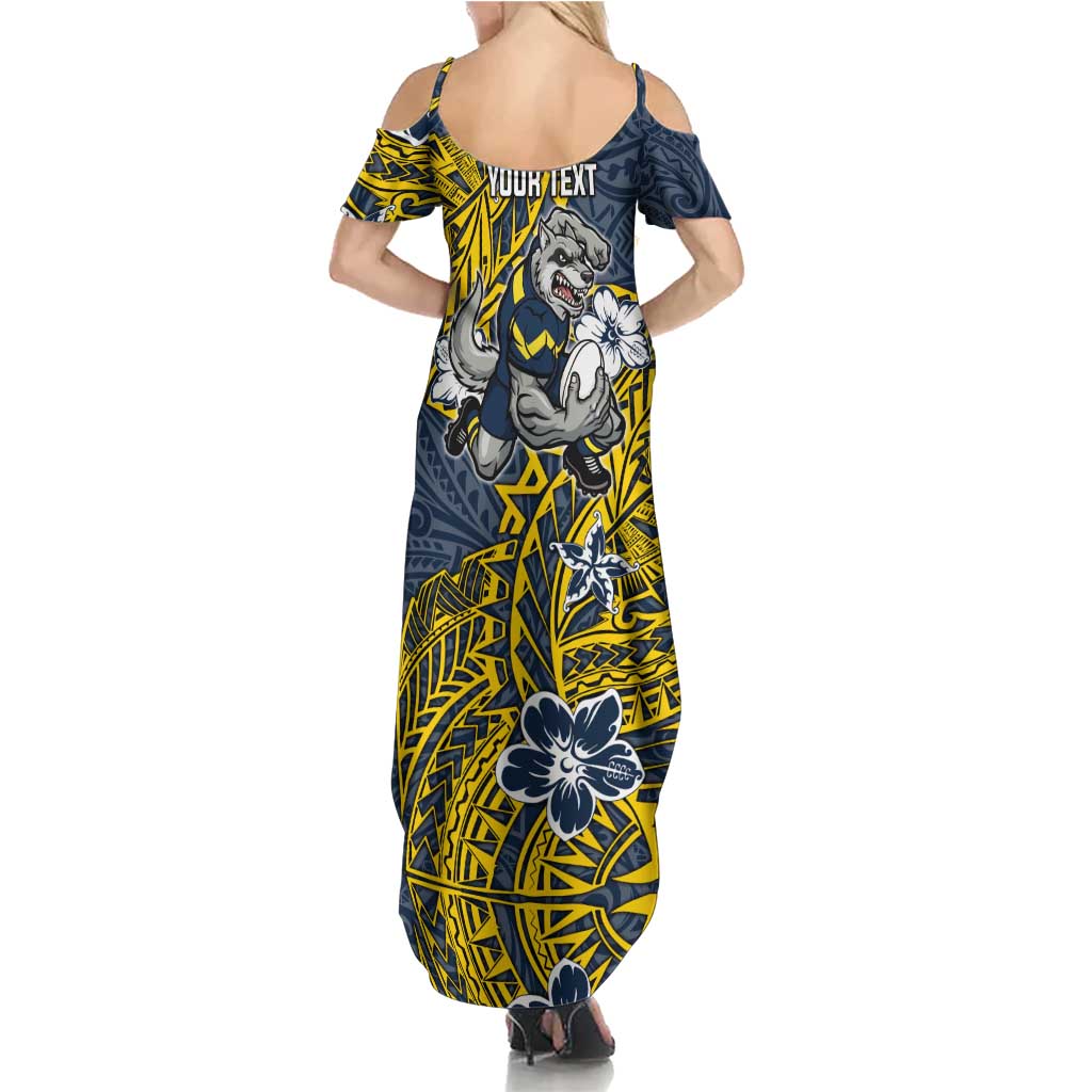 Personalised North Queensland Cowboys Family Matching Summer Maxi Dress and Hawaiian Shirt Polynesian Tribal Pattern With Rugby Bull Mascot Art