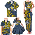 Personalised North Queensland Cowboys Family Matching Tank Maxi Dress and Hawaiian Shirt Polynesian Tribal Pattern With Rugby Bull Mascot Art