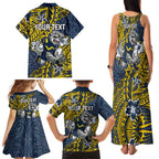 Personalised North Queensland Cowboys Family Matching Tank Maxi Dress and Hawaiian Shirt Polynesian Tribal Pattern With Rugby Bull Mascot Art