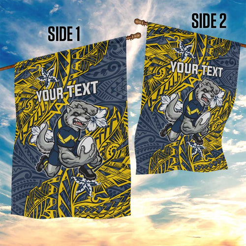 Personalised North Queensland Cowboys Garden Flag Polynesian Tribal Pattern With Rugby Bull Mascot Art