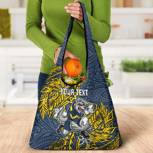 Personalised North Queensland Cowboys Grocery Bag Polynesian Tribal Pattern With Rugby Bull Mascot Art