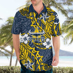 Personalised North Queensland Cowboys Hawaiian Shirt Polynesian Tribal Pattern With Rugby Bull Mascot Art