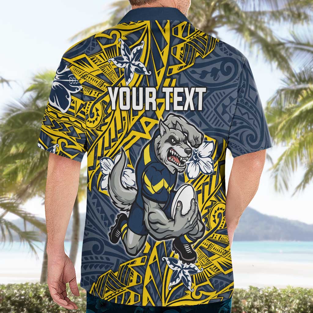 Personalised North Queensland Cowboys Hawaiian Shirt Polynesian Tribal Pattern With Rugby Bull Mascot Art