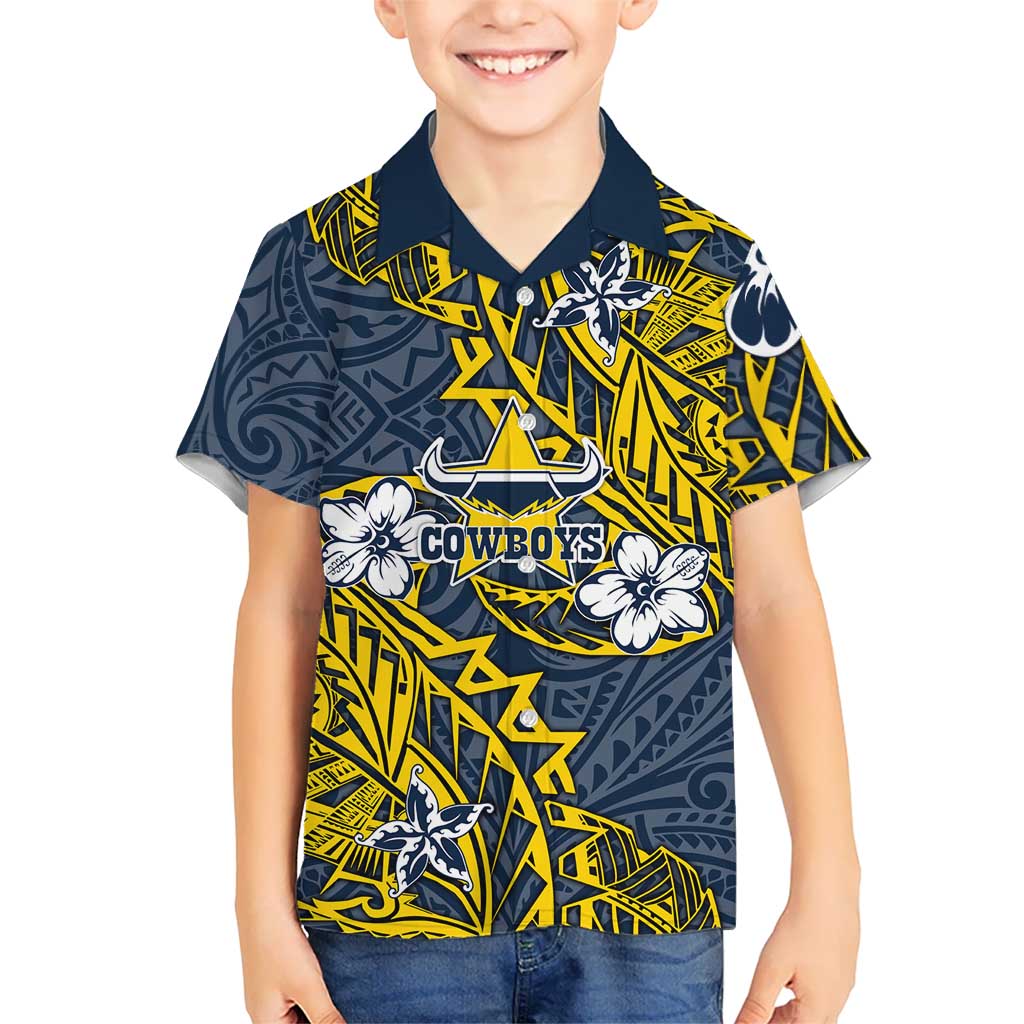 Personalised North Queensland Cowboys Hawaiian Shirt Polynesian Tribal Pattern With Rugby Bull Mascot Art