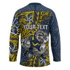Personalised North Queensland Cowboys Hockey Jersey Polynesian Tribal Pattern With Rugby Bull Mascot Art