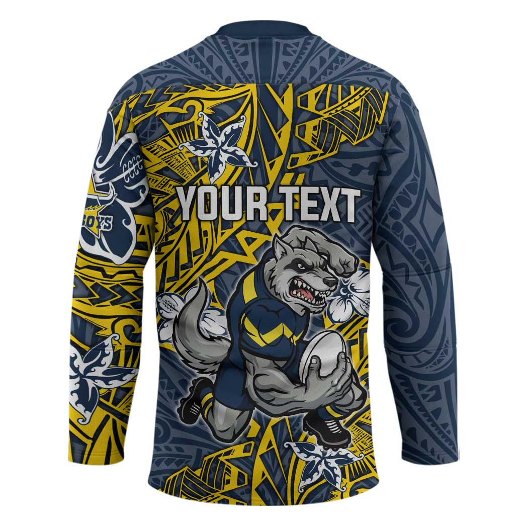 Personalised North Queensland Cowboys Hockey Jersey Polynesian Tribal Pattern With Rugby Bull Mascot Art