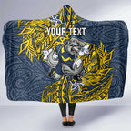 Personalised North Queensland Cowboys Hooded Blanket Polynesian Tribal Pattern With Rugby Bull Mascot Art