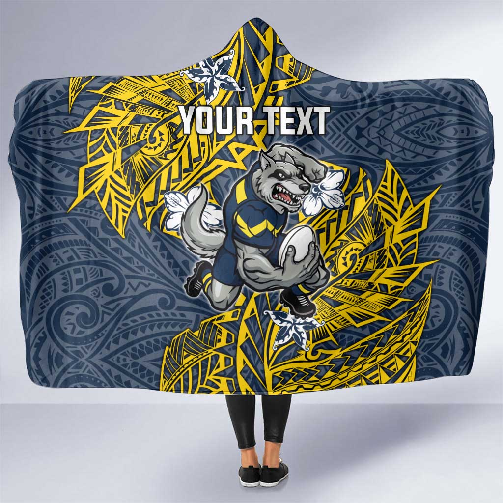 Personalised North Queensland Cowboys Hooded Blanket Polynesian Tribal Pattern With Rugby Bull Mascot Art