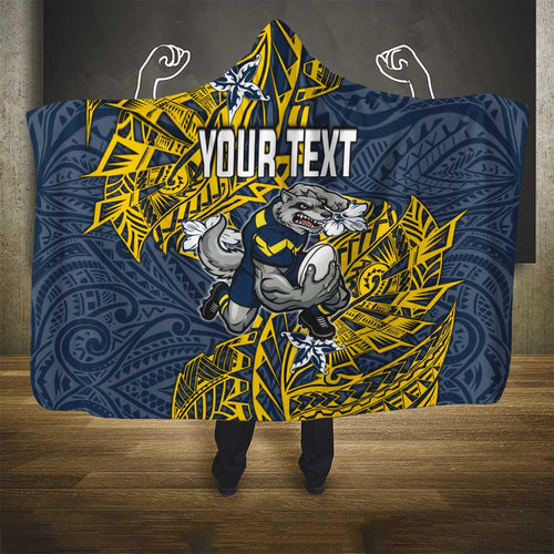 Personalised North Queensland Cowboys Hooded Blanket Polynesian Tribal Pattern With Rugby Bull Mascot Art