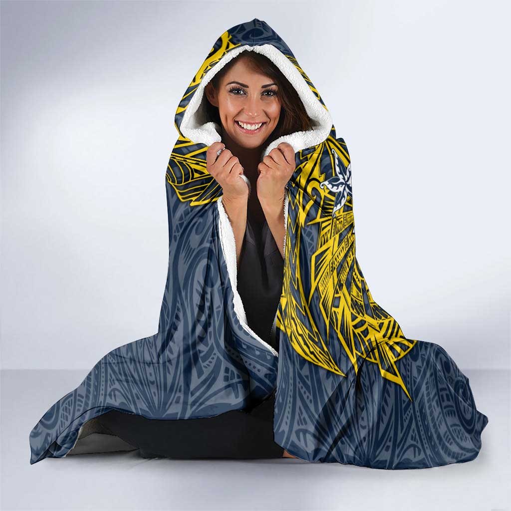 Personalised North Queensland Cowboys Hooded Blanket Polynesian Tribal Pattern With Rugby Bull Mascot Art