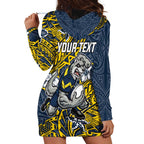 Personalised North Queensland Cowboys Hoodie Dress Polynesian Tribal Pattern With Rugby Bull Mascot Art