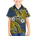Personalised North Queensland Cowboys Kid Hawaiian Shirt Polynesian Tribal Pattern With Rugby Bull Mascot Art