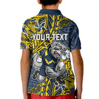 Personalised North Queensland Cowboys Kid Polo Shirt Polynesian Tribal Pattern With Rugby Bull Mascot Art
