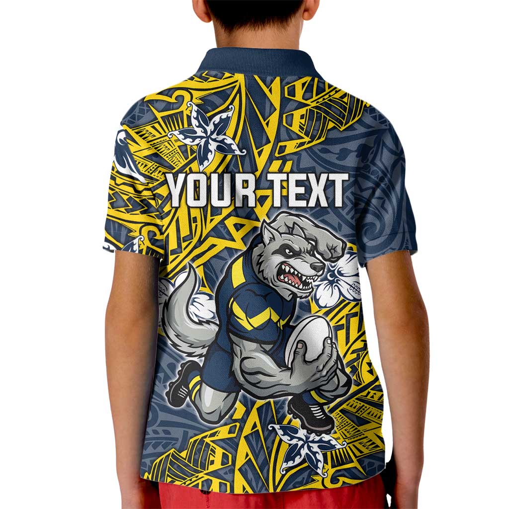 Personalised North Queensland Cowboys Kid Polo Shirt Polynesian Tribal Pattern With Rugby Bull Mascot Art