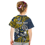 Personalised North Queensland Cowboys Kid T Shirt Polynesian Tribal Pattern With Rugby Bull Mascot Art