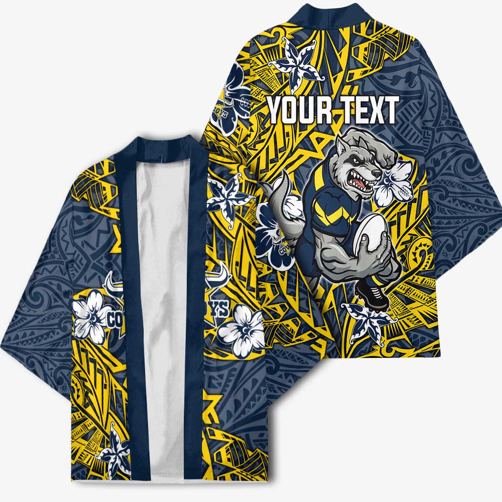 Personalised North Queensland Cowboys Kimono Polynesian Tribal Pattern With Rugby Bull Mascot Art