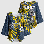 Personalised North Queensland Cowboys Kimono Sleeve Blouse Polynesian Tribal Pattern With Rugby Bull Mascot Art