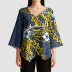 Personalised North Queensland Cowboys Kimono Sleeve Blouse Polynesian Tribal Pattern With Rugby Bull Mascot Art