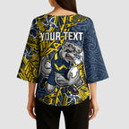 Personalised North Queensland Cowboys Kimono Sleeve Blouse Polynesian Tribal Pattern With Rugby Bull Mascot Art