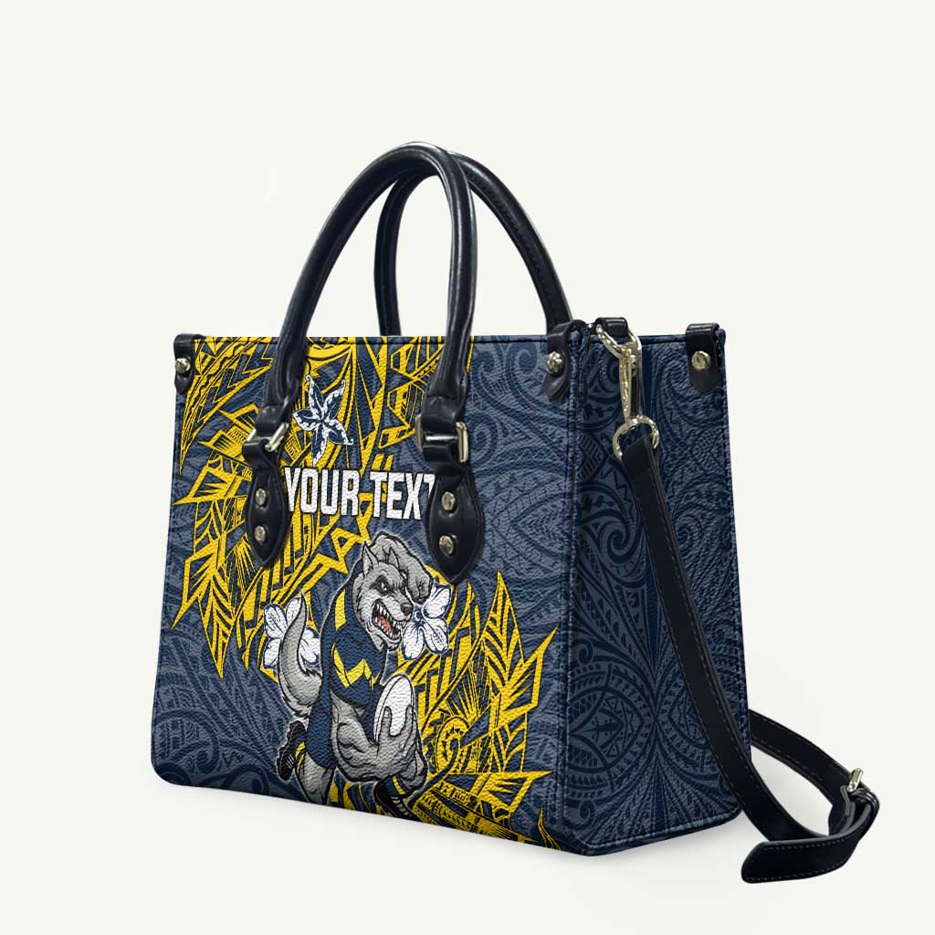 Personalised North Queensland Cowboys Leather Bag Polynesian Tribal Pattern With Rugby Bull Mascot Art