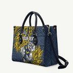 Personalised North Queensland Cowboys Leather Bag Polynesian Tribal Pattern With Rugby Bull Mascot Art