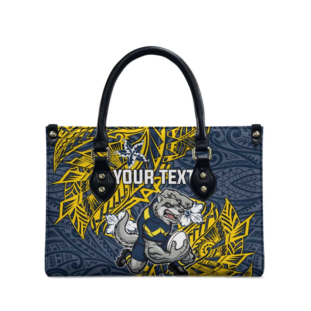 Personalised North Queensland Cowboys Leather Bag Polynesian Tribal Pattern With Rugby Bull Mascot Art