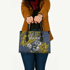 Personalised North Queensland Cowboys Leather Bag Polynesian Tribal Pattern With Rugby Bull Mascot Art