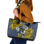 Personalised North Queensland Cowboys Leather Tote Bag Polynesian Tribal Pattern With Rugby Bull Mascot Art