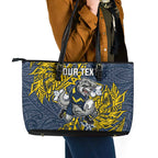 Personalised North Queensland Cowboys Leather Tote Bag Polynesian Tribal Pattern With Rugby Bull Mascot Art