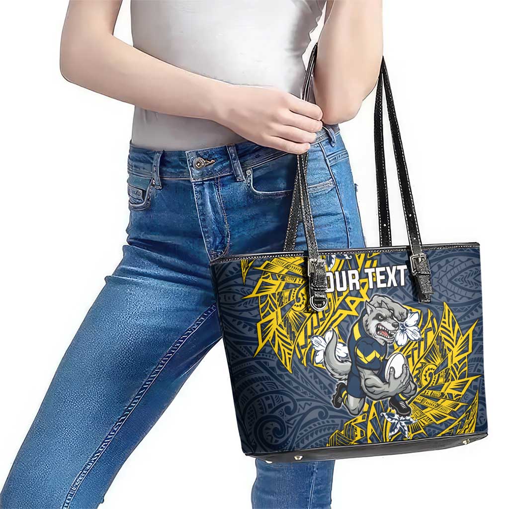 Personalised North Queensland Cowboys Leather Tote Bag Polynesian Tribal Pattern With Rugby Bull Mascot Art