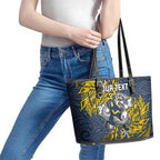 Personalised North Queensland Cowboys Leather Tote Bag Polynesian Tribal Pattern With Rugby Bull Mascot Art