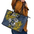 Personalised North Queensland Cowboys Leather Tote Bag Polynesian Tribal Pattern With Rugby Bull Mascot Art