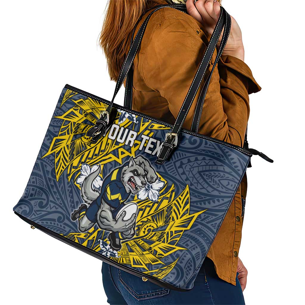 Personalised North Queensland Cowboys Leather Tote Bag Polynesian Tribal Pattern With Rugby Bull Mascot Art