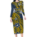 Personalised North Queensland Cowboys Long Sleeve Bodycon Dress Polynesian Tribal Pattern With Rugby Bull Mascot Art