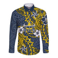 Personalised North Queensland Cowboys Long Sleeve Button Shirt Polynesian Tribal Pattern With Rugby Bull Mascot Art