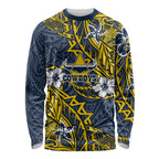 Personalised North Queensland Cowboys Long Sleeve Shirt Polynesian Tribal Pattern With Rugby Bull Mascot Art