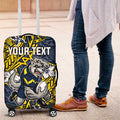 Personalised North Queensland Cowboys Luggage Cover Polynesian Tribal Pattern With Rugby Bull Mascot Art